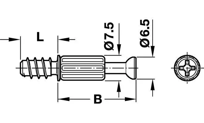 Болт Hafele Minifix D-6,5/7,5 мм В-34 мм 262.28.670 Сталь - 2