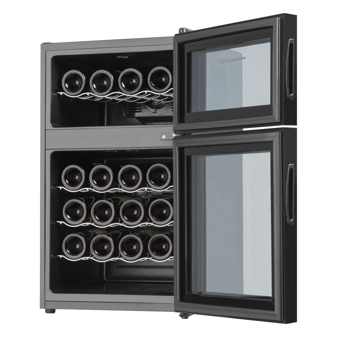 Холодильник Philco для вина, 74х43х52, холод.відд.-70л, зон - 2, бут-24, диспл, підсвітка, чорний - 2