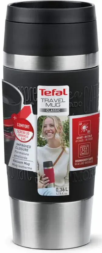 Термочашка Tefal Travel Mug Classic, 360мл, нержавіюча сталь, чорний - 2