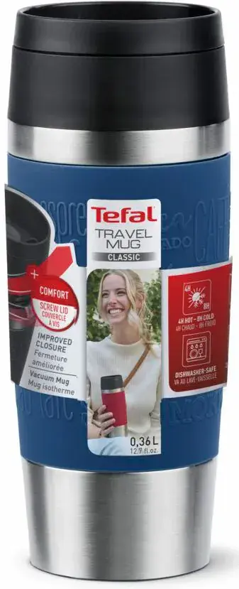 Термочашка Tefal Travel Mug Classic, 360мл, нержавіюча сталь, синій - 2