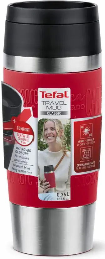 Термочашка Tefal Travel Mug Classic, 360мл, нержавіюча сталь, червоний - 2
