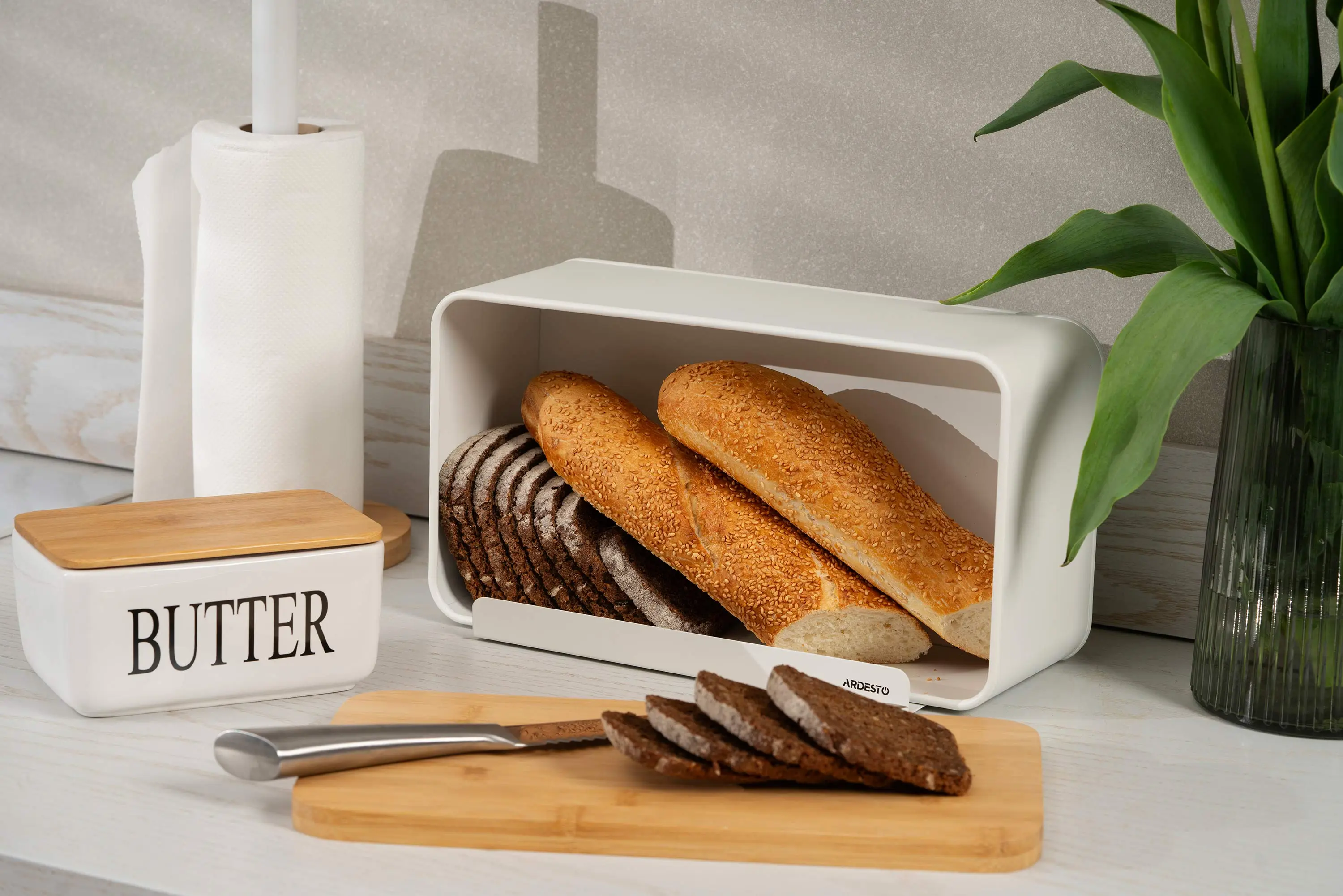 Хлібниця Ardesto Midori 33х13х18см, метал, бамбук, білий - 2