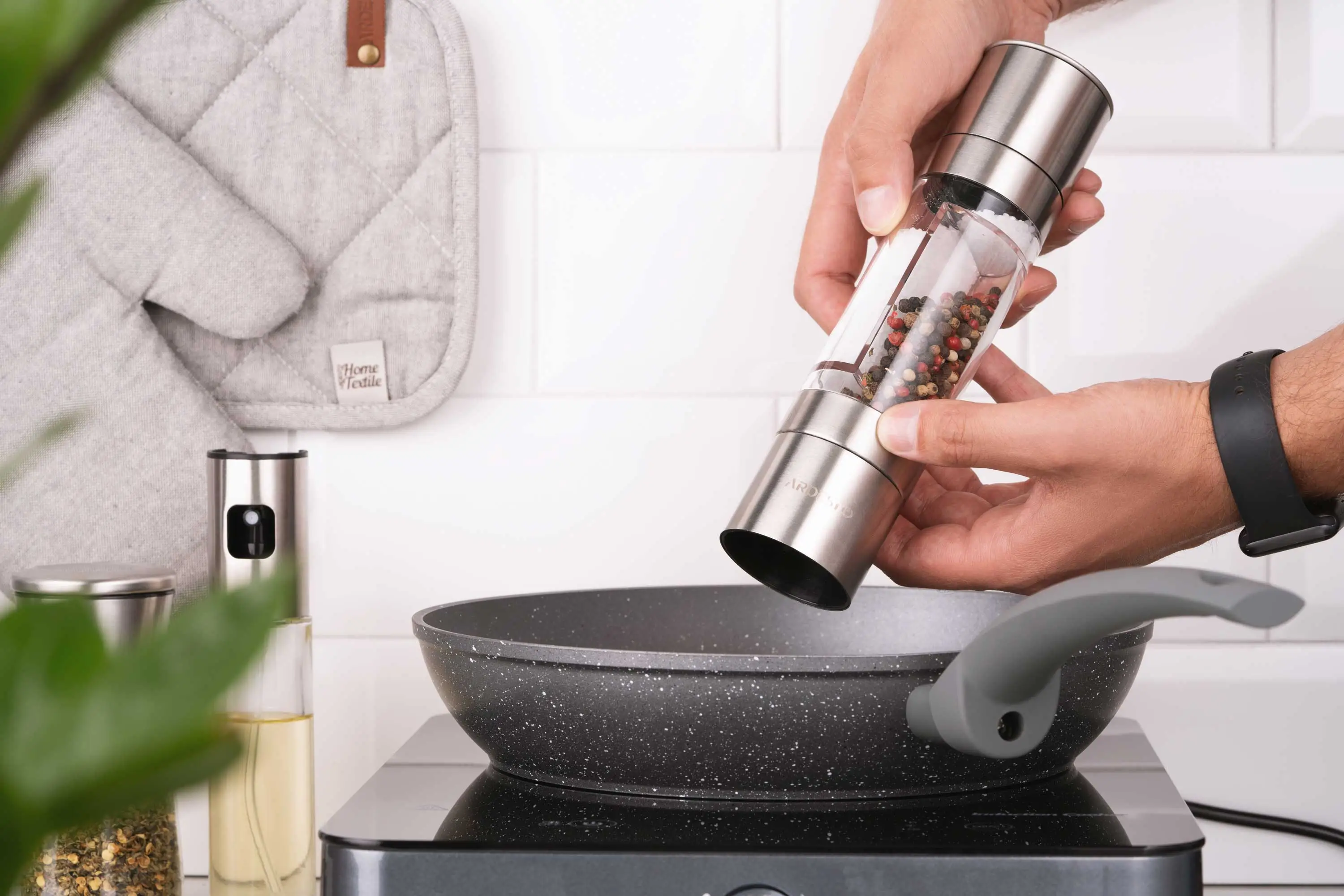 Млинок для солі та перцю 2 в 1 Ardesto Gemini, 140мл, акрил, нержавіюча сталь, прозорий - 2