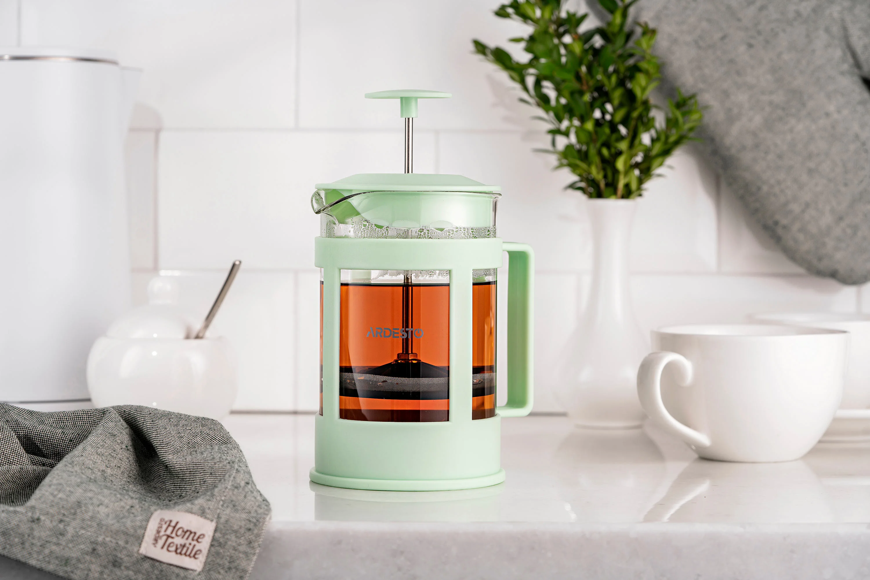 Френч-прес Ardesto Fresh, 800мл, боросилікатне скло, пластик, прозорий, зелений світлий - 2