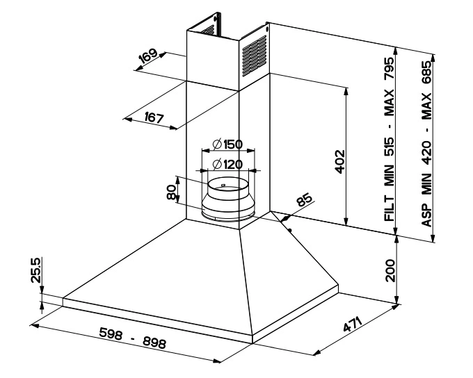 Витяжка Faber купольні, 90см, 718м.куб/год, Value Pb X A90, нерж - 2